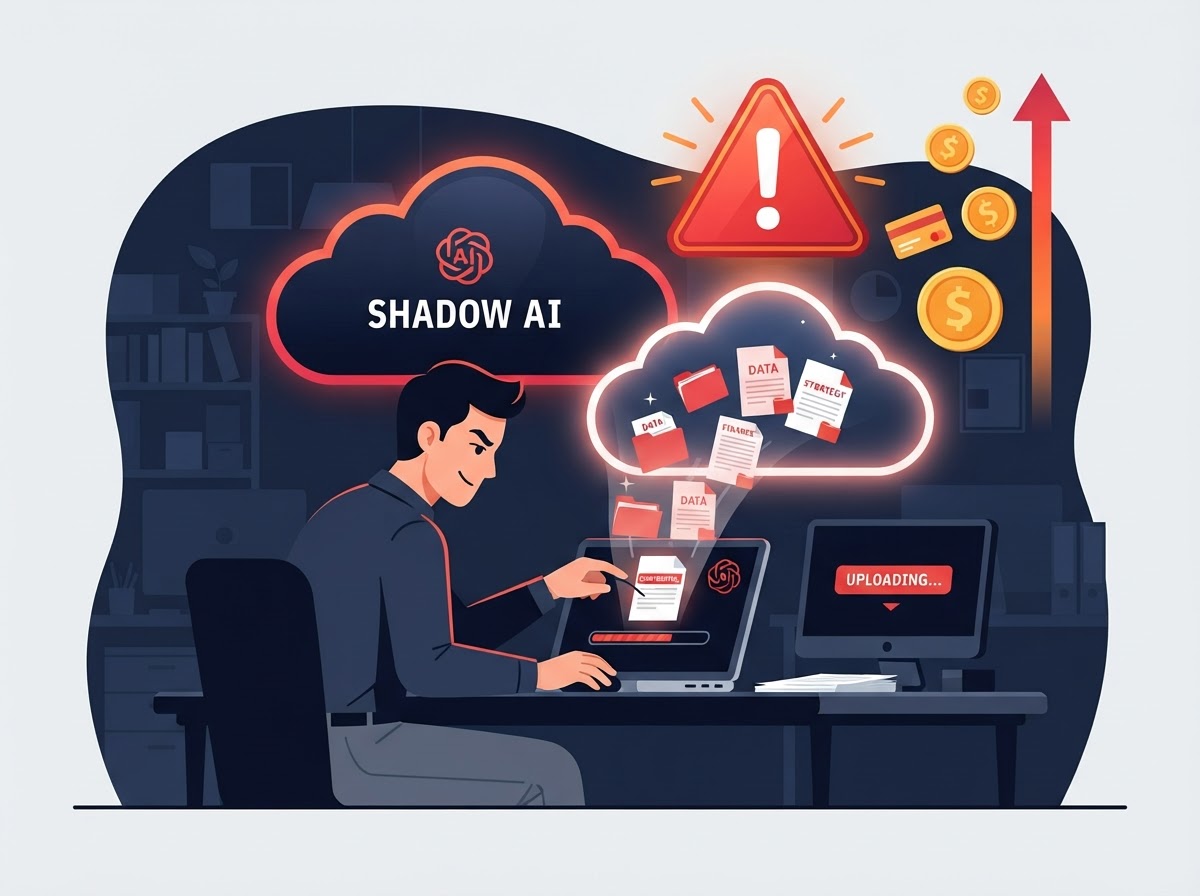 シャドーAIの利用によって情報漏えいとコスト増大が起きているイメージ